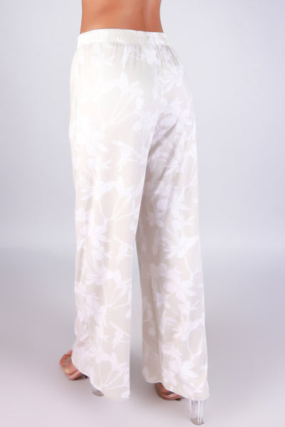 Jeans Warehouse Hawaii - PRINT KNIT PANTS - PLUMERIA TREE WIDE LEG PANTS | By LUZ