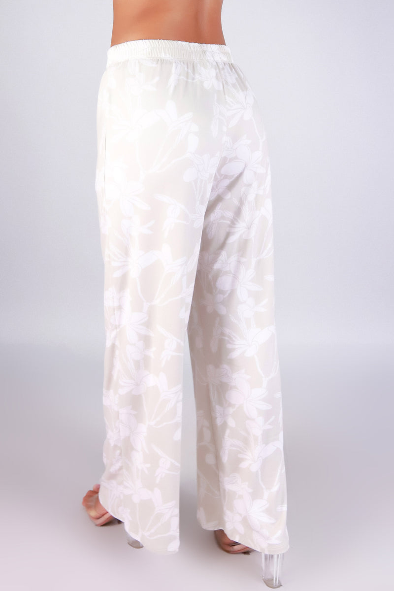 Jeans Warehouse Hawaii - PRINT KNIT PANTS - PLUMERIA TREE WIDE LEG PANTS | By LUZ