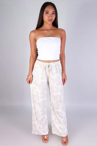Jeans Warehouse Hawaii - PRINT KNIT PANTS - PLUMERIA TREE WIDE LEG PANTS | By LUZ