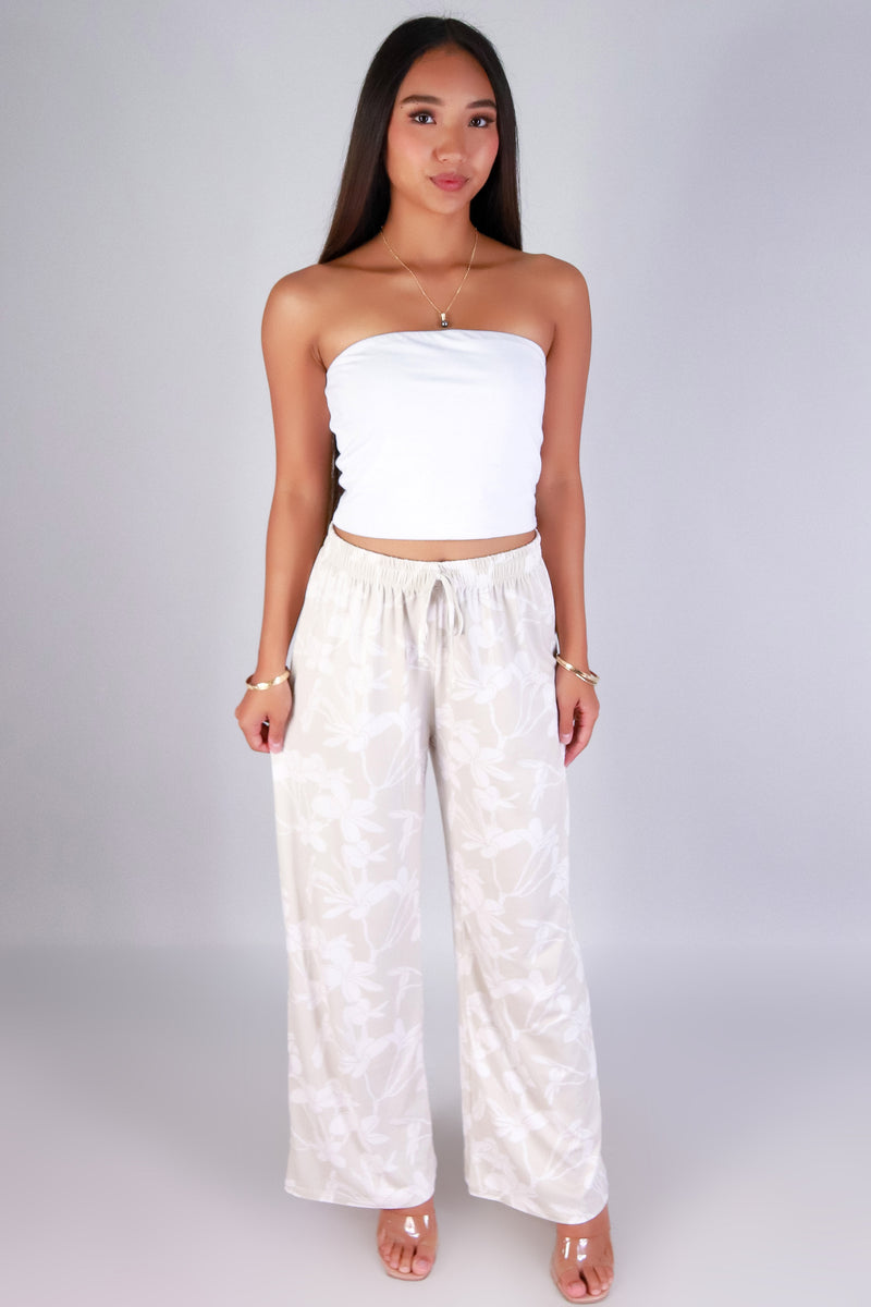 Jeans Warehouse Hawaii - PRINT KNIT PANTS - PLUMERIA TREE WIDE LEG PANTS | By LUZ