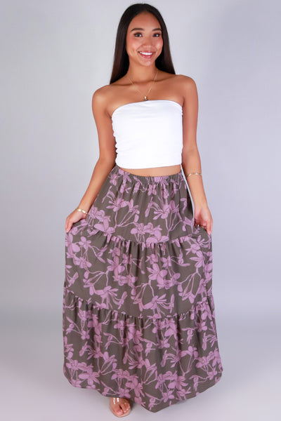 Jeans Warehouse Hawaii - WOVEN LONG SKIRT - PLUMERIA TREE MAXI SKIRT | By LUZ