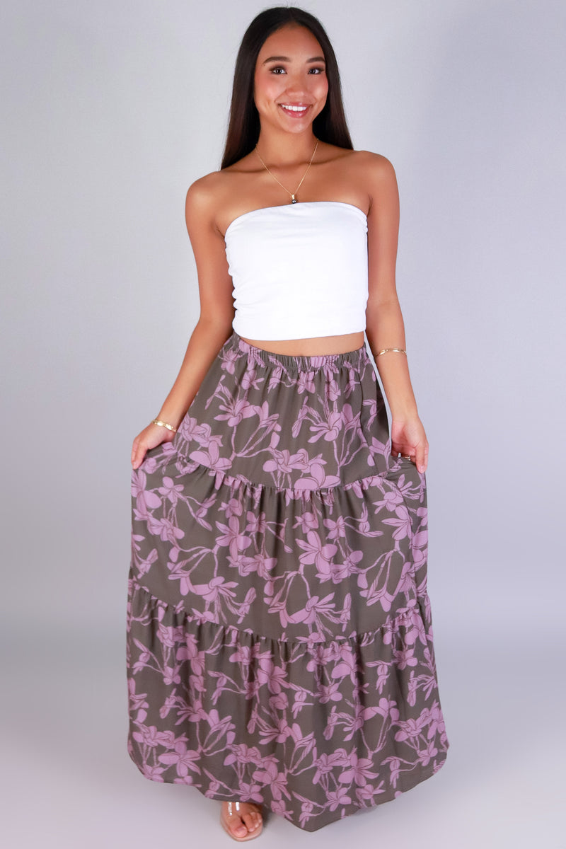 Jeans Warehouse Hawaii - WOVEN LONG SKIRT - PLUMERIA TREE MAXI SKIRT | By LUZ