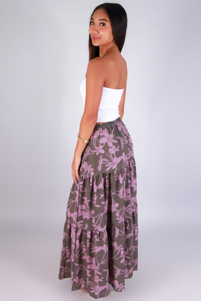 Jeans Warehouse Hawaii - WOVEN LONG SKIRT - PLUMERIA TREE MAXI SKIRT | By LUZ