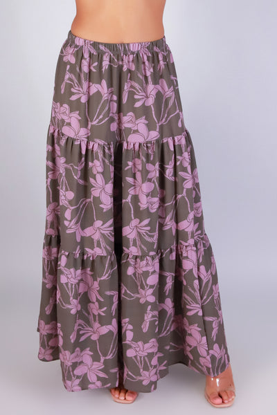 Jeans Warehouse Hawaii - WOVEN LONG SKIRT - PLUMERIA TREE MAXI SKIRT | By LUZ