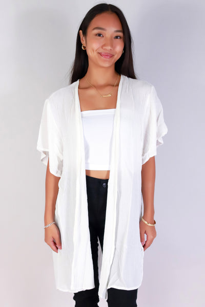 Jeans Warehouse Hawaii - S/S SOLID WOVEN CASUAL TOPS - YOU'RE GLOWING CARDIGAN | By AMBIANCE APPAREL