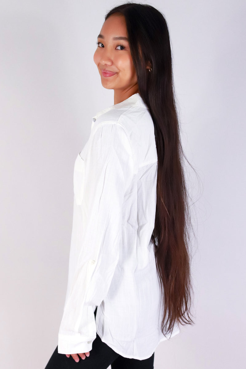 Jeans Warehouse Hawaii - L/S SOLID WOVEN CASUAL TOPS - COASTAL MOOD LONG SLEEVE TOP | By BE COOL