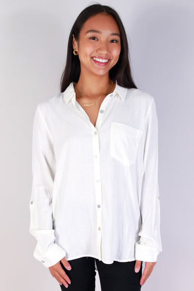 Jeans Warehouse Hawaii - L/S SOLID WOVEN CASUAL TOPS - COASTAL MOOD LONG SLEEVE TOP | By BE COOL