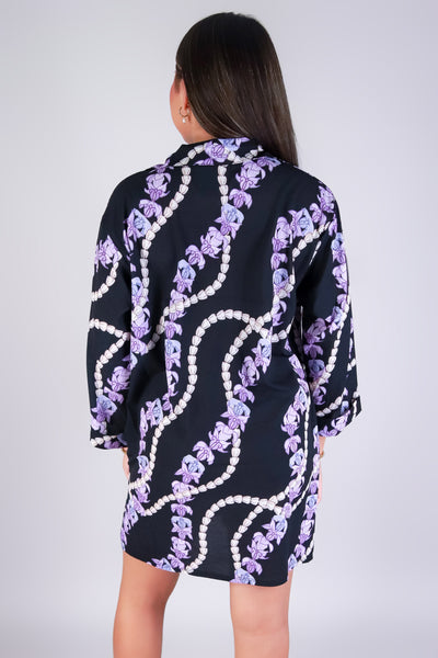 Jeans Warehouse Hawaii - SLEEVE LONG PRINT DRESSES - PIKAKE CROWN FLOWER BUTTON DOWN DRESS | By LUZ