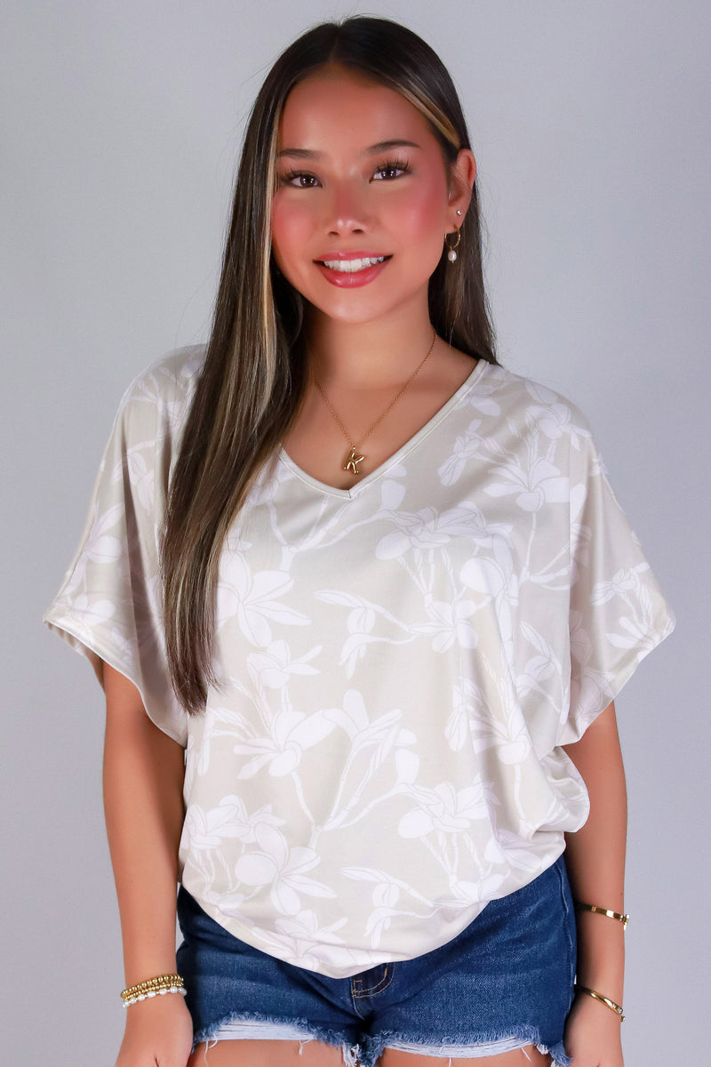 Jeans Warehouse Hawaii - SS PRINT - PLUMERIA TREE DOLMAN TOP | By LUZ