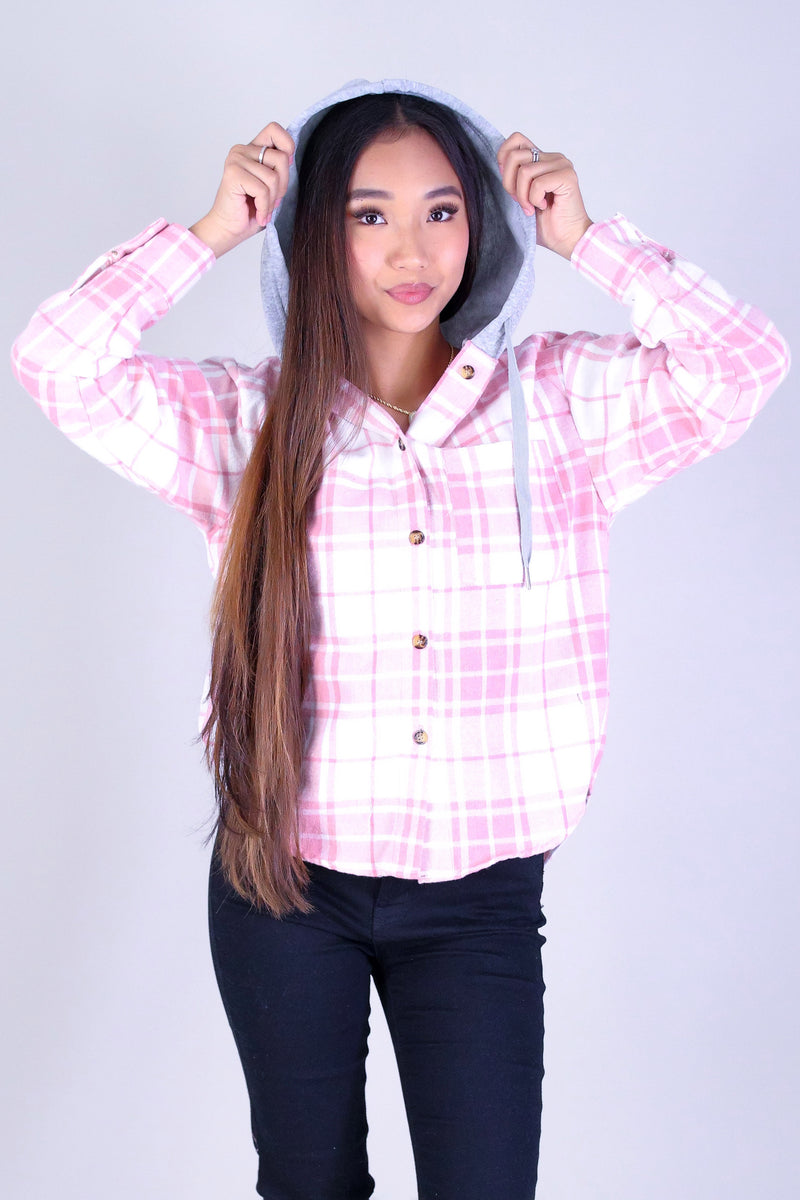 CITY PLAID HOODIE TOP