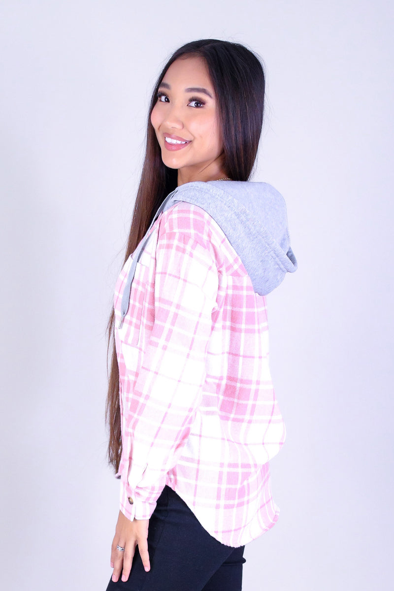 CITY PLAID HOODIE TOP