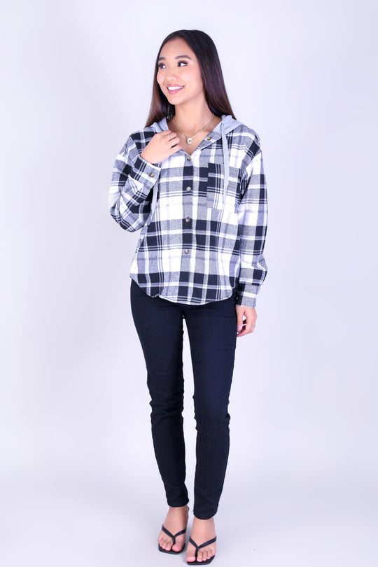 CITY PLAID HOODIE TOP