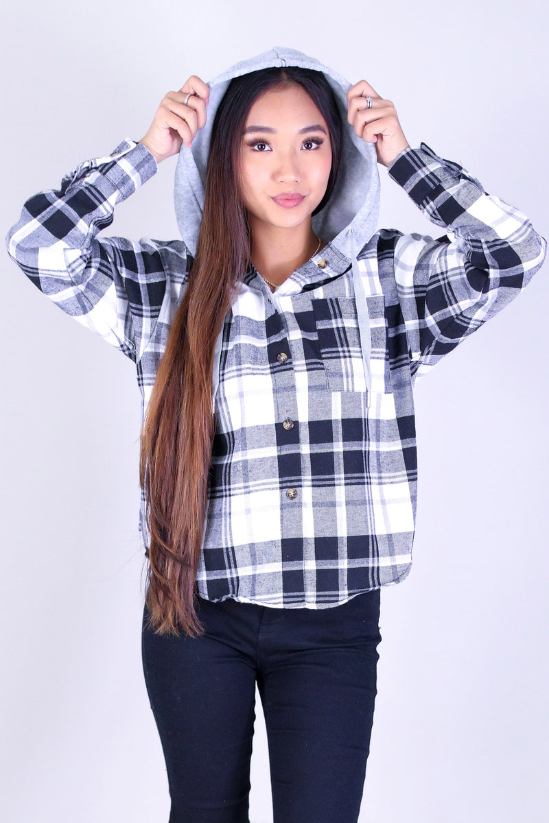 CITY PLAID HOODIE TOP
