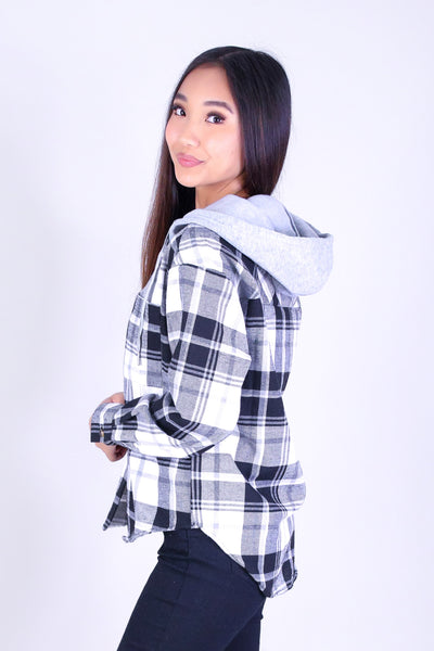 CITY PLAID HOODIE TOP