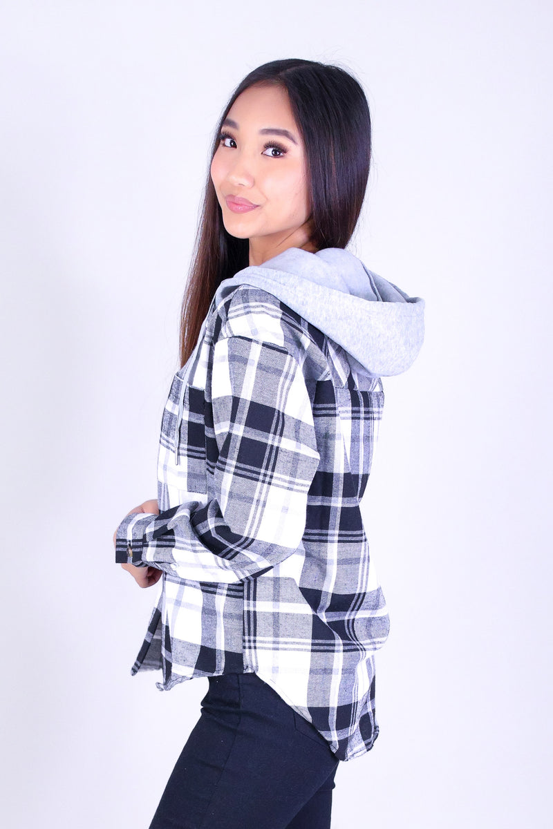 CITY PLAID HOODIE TOP
