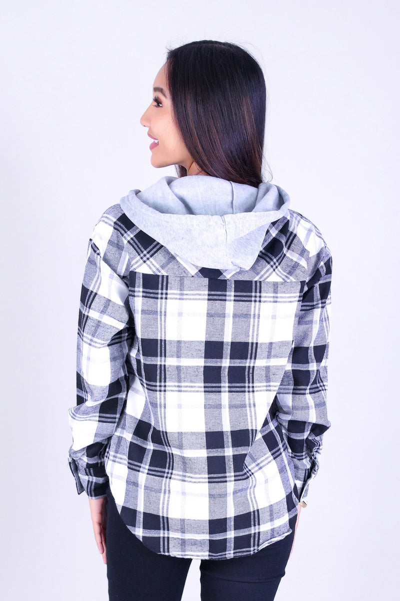 CITY PLAID HOODIE TOP