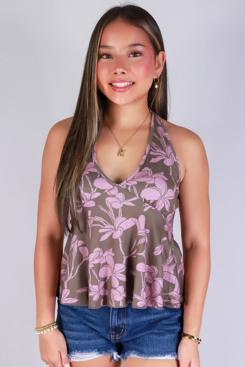 Jeans Warehouse Hawaii - SL PRINT - PLUMERIA TREE HALTER TOP | By LUZ