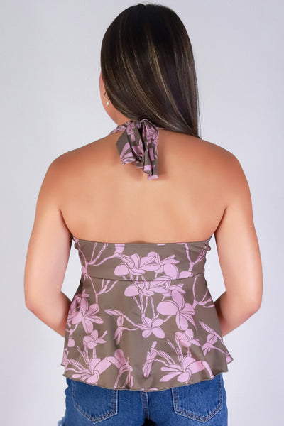 Jeans Warehouse Hawaii - SL PRINT - PLUMERIA TREE HALTER TOP | By LUZ