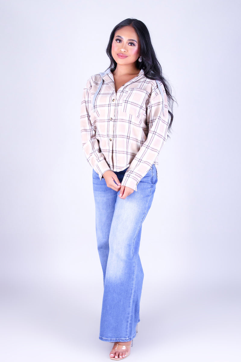 CITY PLAID HOODIE TOP