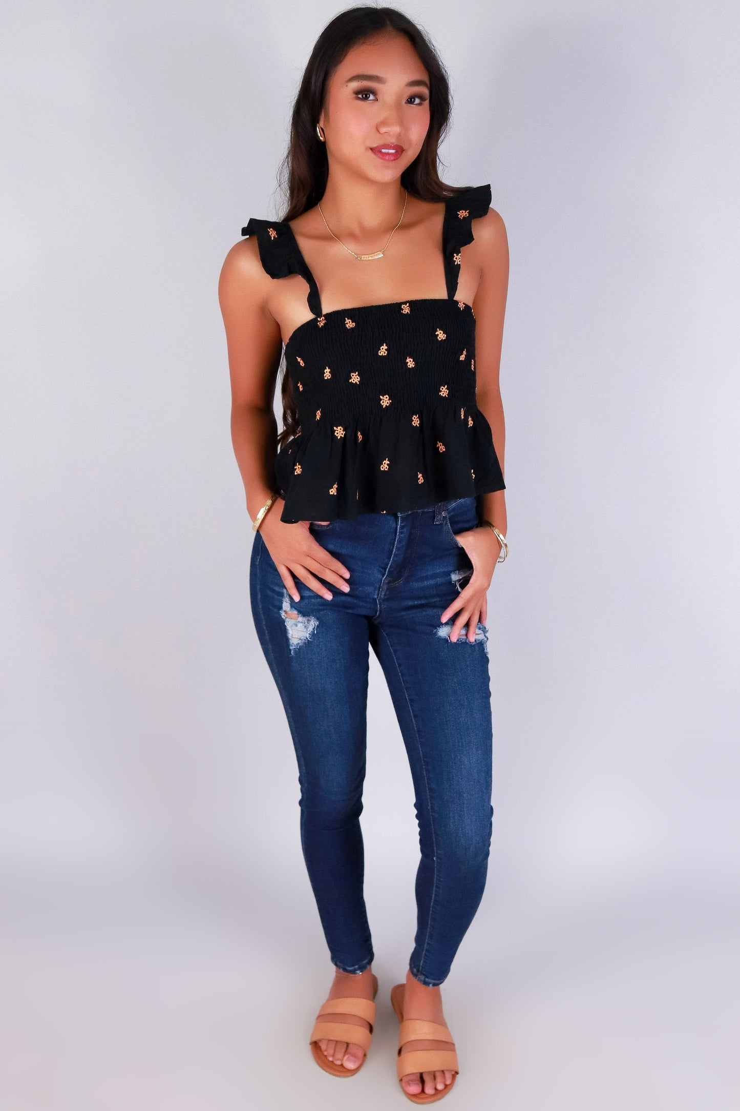 Jeans Warehouse Hawaii - TANK PRINT WOVEN CASUAL TOPS - PETAL DARLING BABYDOLL TOP | By PAPERMOON/ B_ENVIED