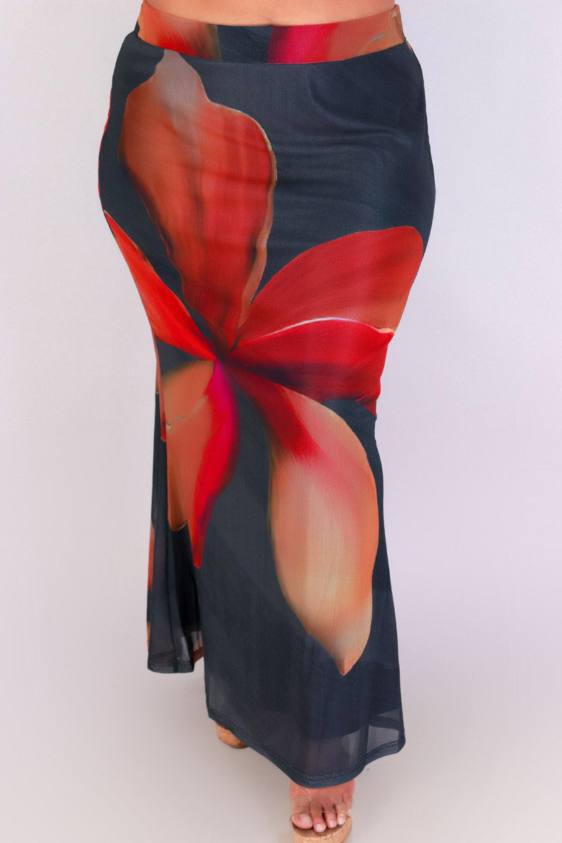 Jeans Warehouse Hawaii - PLUS Knit Long Skirt - PETAL TEASE MAXI SKIRT | By B SHARP