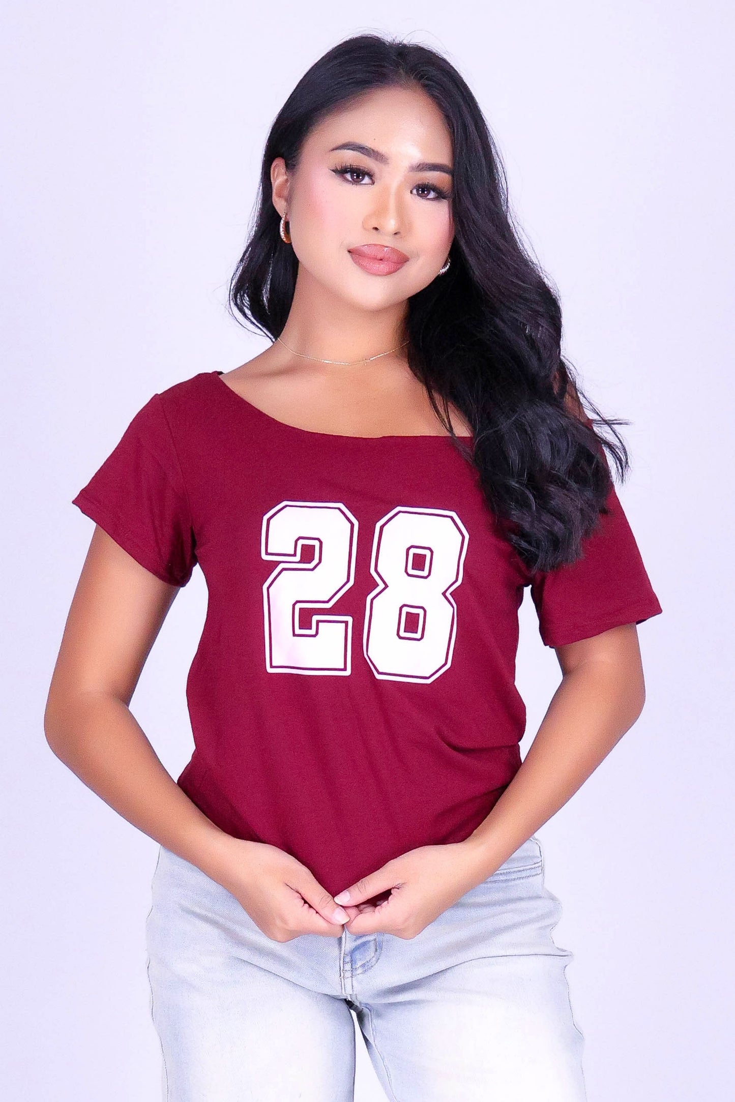 VARSITY OFF SHOULDER TEE