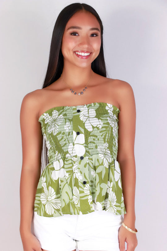 TROPICAL SMOCKED TUBE TOP