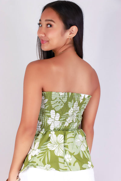 Jeans Warehouse Hawaii - TANK PRINT WOVEN CASUAL TOPS - TROPICAL SMOCKED TUBE TOP | By LUZ