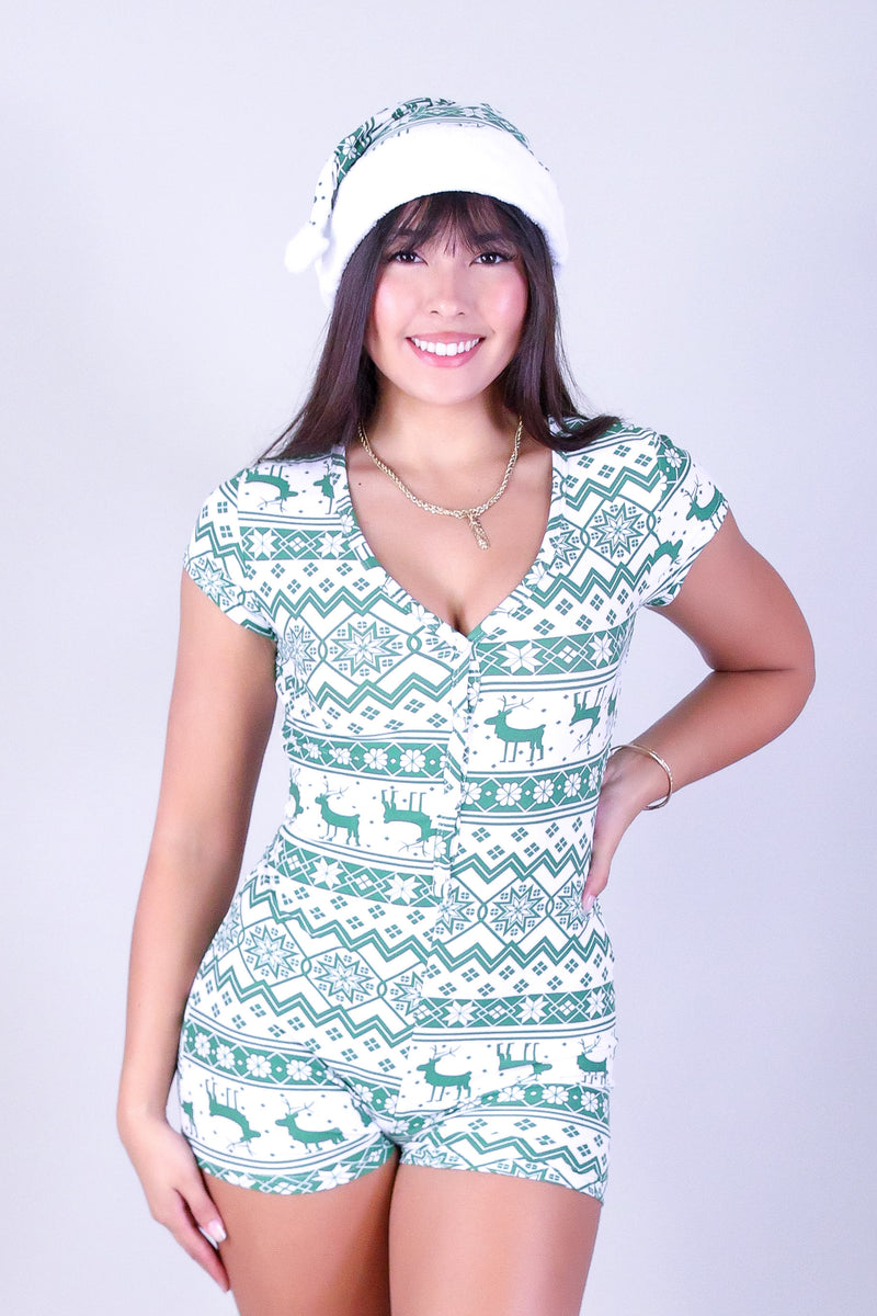 RUDOLPH DREAMS CATSUIT ROMPER w/ SANTA HAT PAJAMA