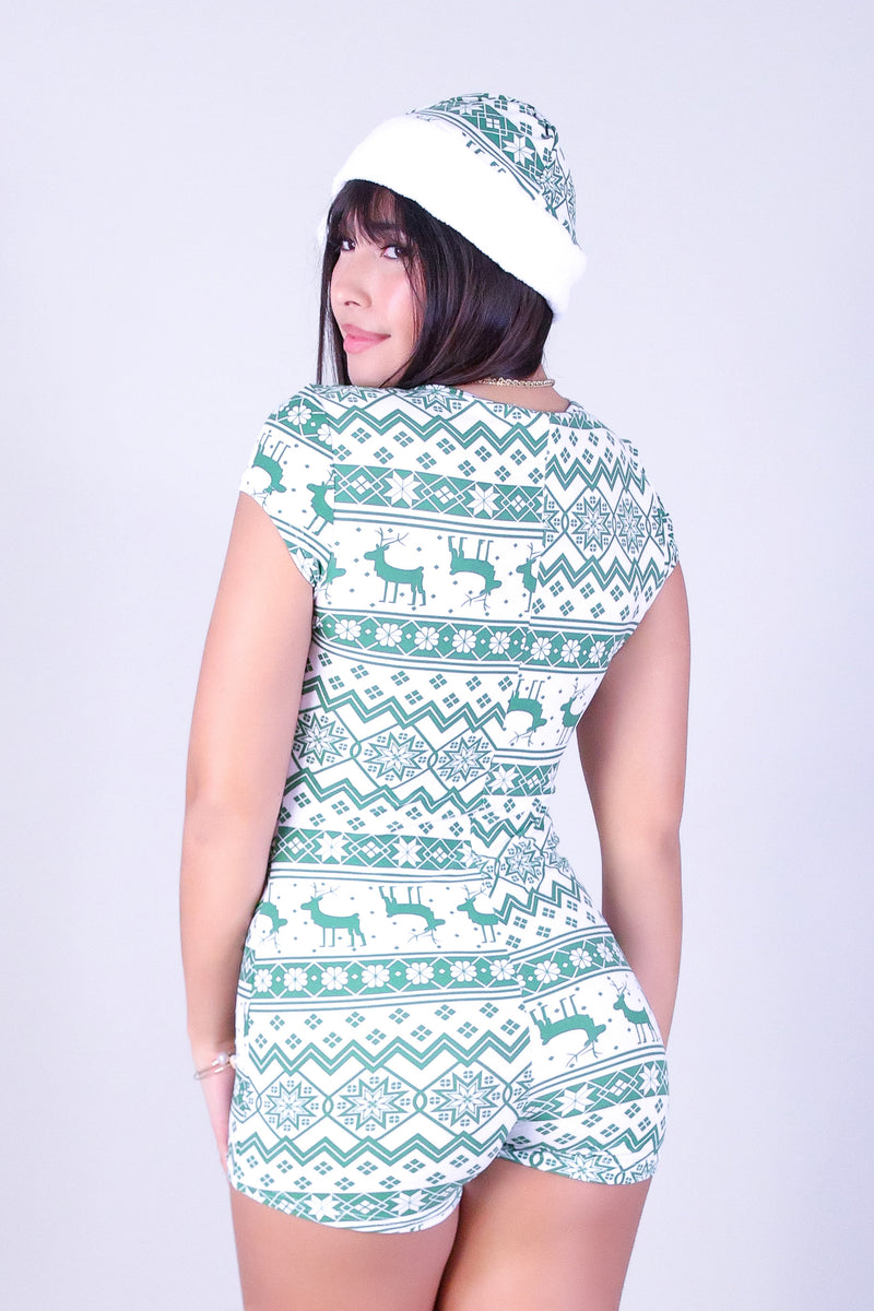 RUDOLPH DREAMS CATSUIT ROMPER w/ SANTA HAT PAJAMA