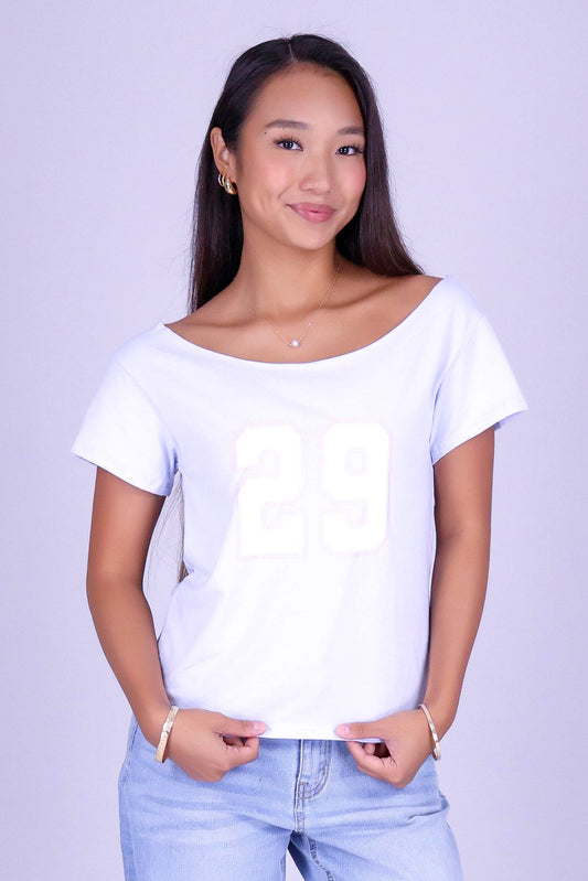 VARSITY OFF SHOULDER TEE