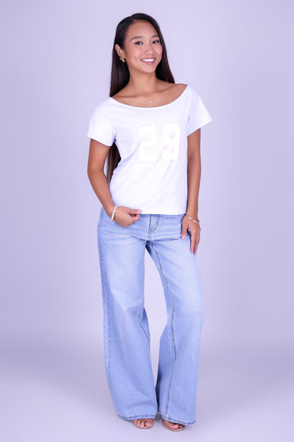 VARSITY OFF SHOULDER TEE