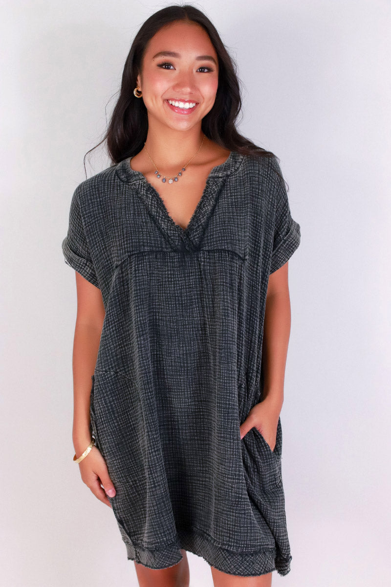 Jeans Warehouse Hawaii - SLEEVE SHORT SOLID DRESSES - THE CONFIDENT CUT DRESS | By ZENANA (KC EXCLUSIVE,INC