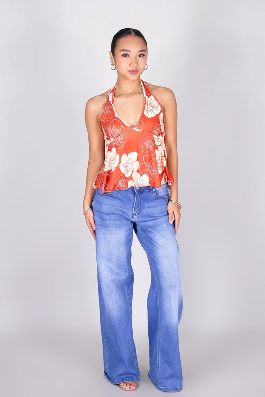 HAU FLOWER HALTER TOP