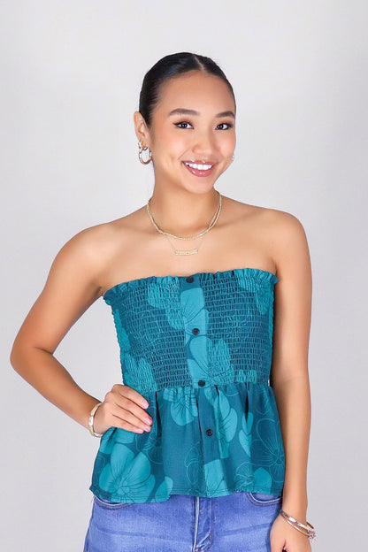 HAU FLOWER SMOCKED TUBE TOP