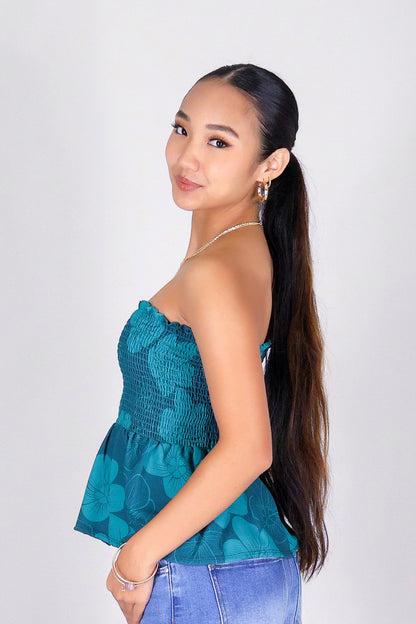 HAU FLOWER SMOCKED TUBE TOP