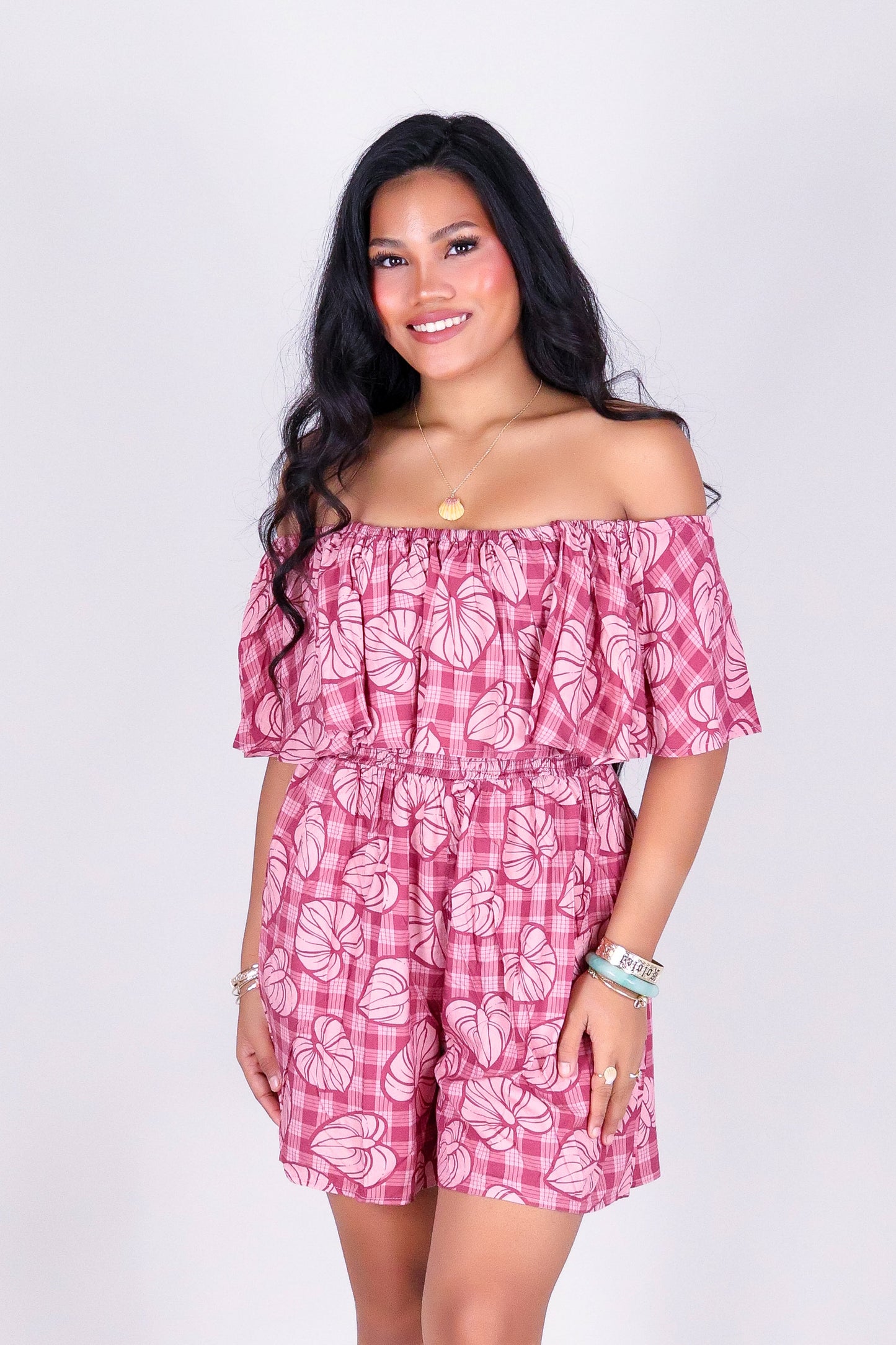ANTHURIUM PALAKA OFF SHOULDER ROMPER