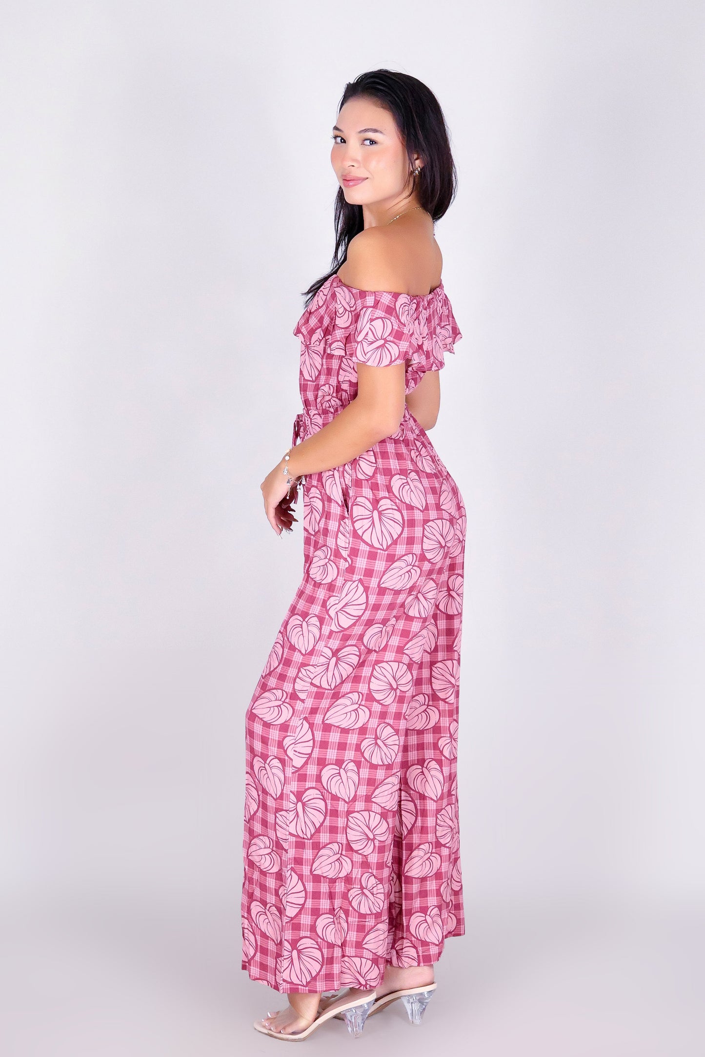 ANTHURIUM PALAKA OFF SHOULDER JUMPSUIT