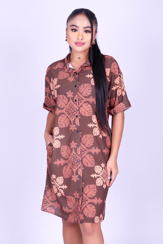 MONSTERA QUILT BUTTON DOWN DRESS