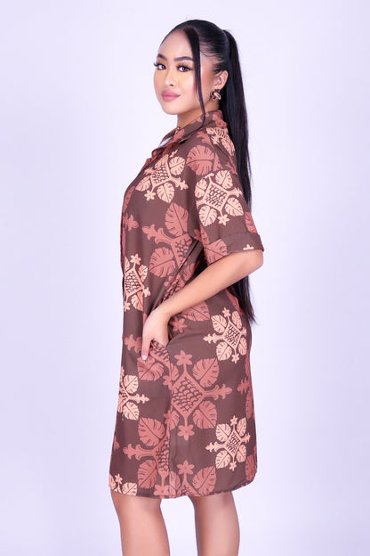 MONSTERA QUILT BUTTON DOWN DRESS