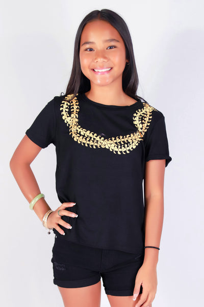 Jeans Warehouse Hawaii - S/S PRINT 2-16 - PUAKENIKENI 2 STRAND LEI TEE | KIDS SIZE 2 - 16 | By LUZ