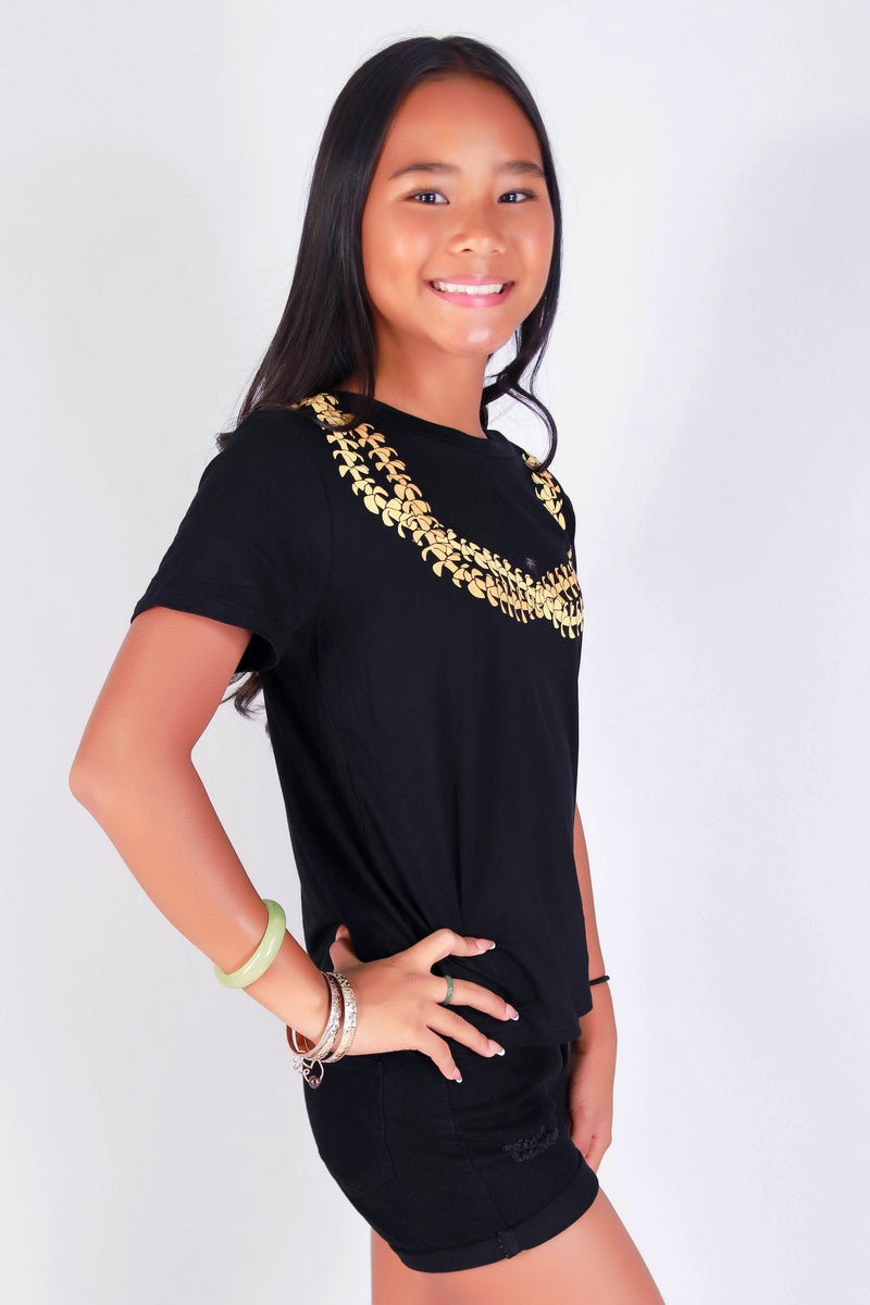 Jeans Warehouse Hawaii - S/S PRINT 2-16 - PUAKENIKENI 2 STRAND LEI TEE | KIDS SIZE 2 - 16 | By LUZ