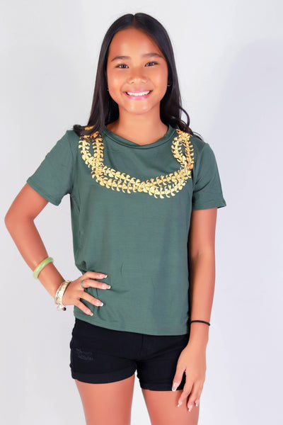 Jeans Warehouse Hawaii - S/S PRINT 2-16 - PUAKENIKENI 2 STRAND LEI TEE | KIDS SIZE 2 - 16 | By LUZ
