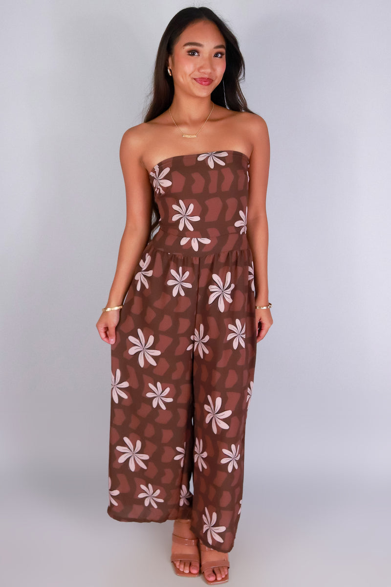 Jeans Warehouse Hawaii - PRINT CASUAL JUMPSUITS - TIARE SHELL TIE BACK JUMPSUIT | By LUZ
