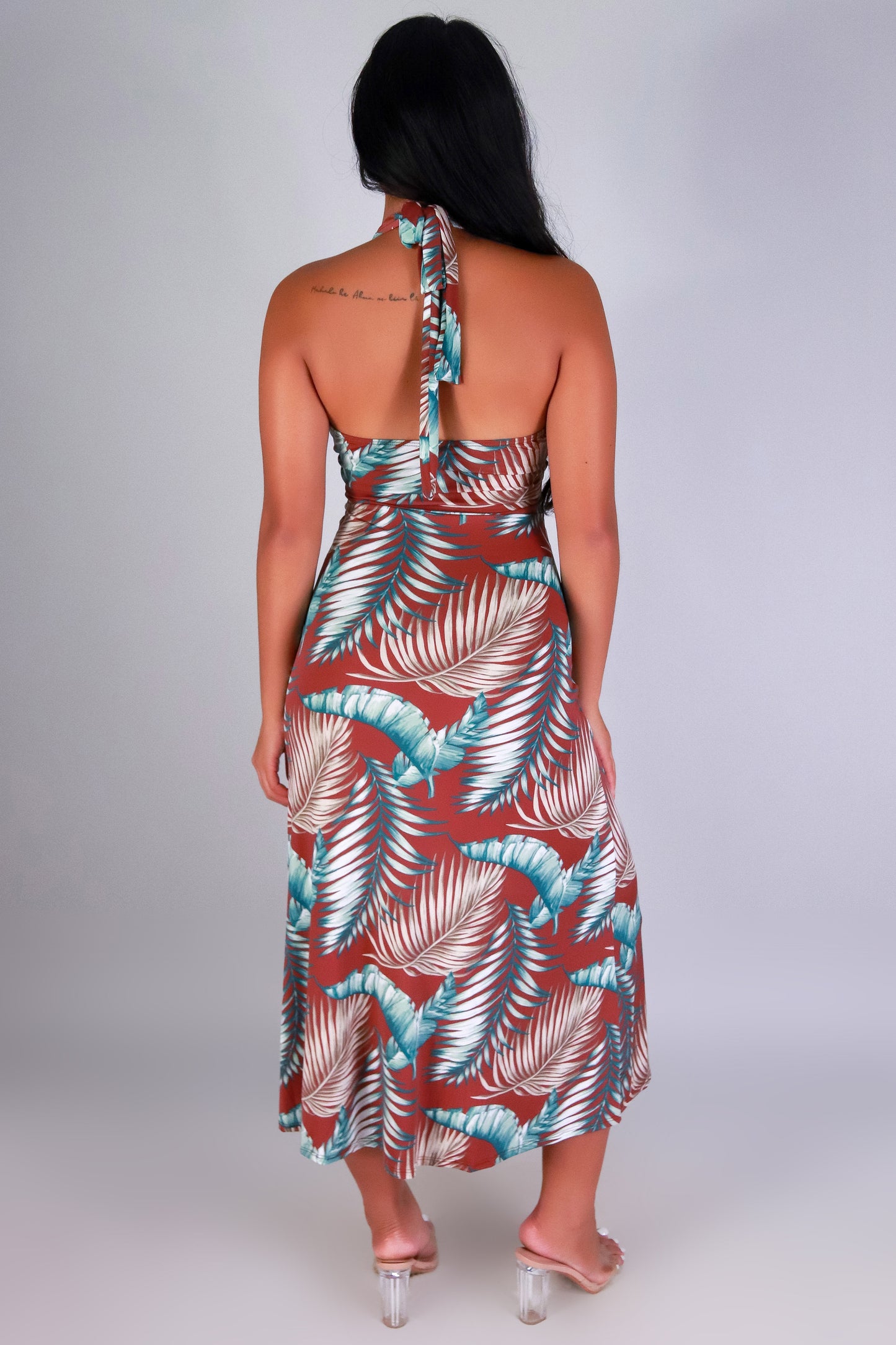 Jeans Warehouse Hawaii - S/L LONG PRINT DRESSES - ISLAND EDGE MAXI HALTER DRESS | By PAPERMOON/ B_ENVIED