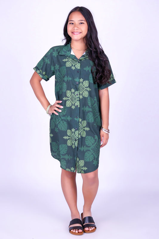 MONSTERA QUILT BUTTON DOWN DRESS | KIDS SIZE 2-16