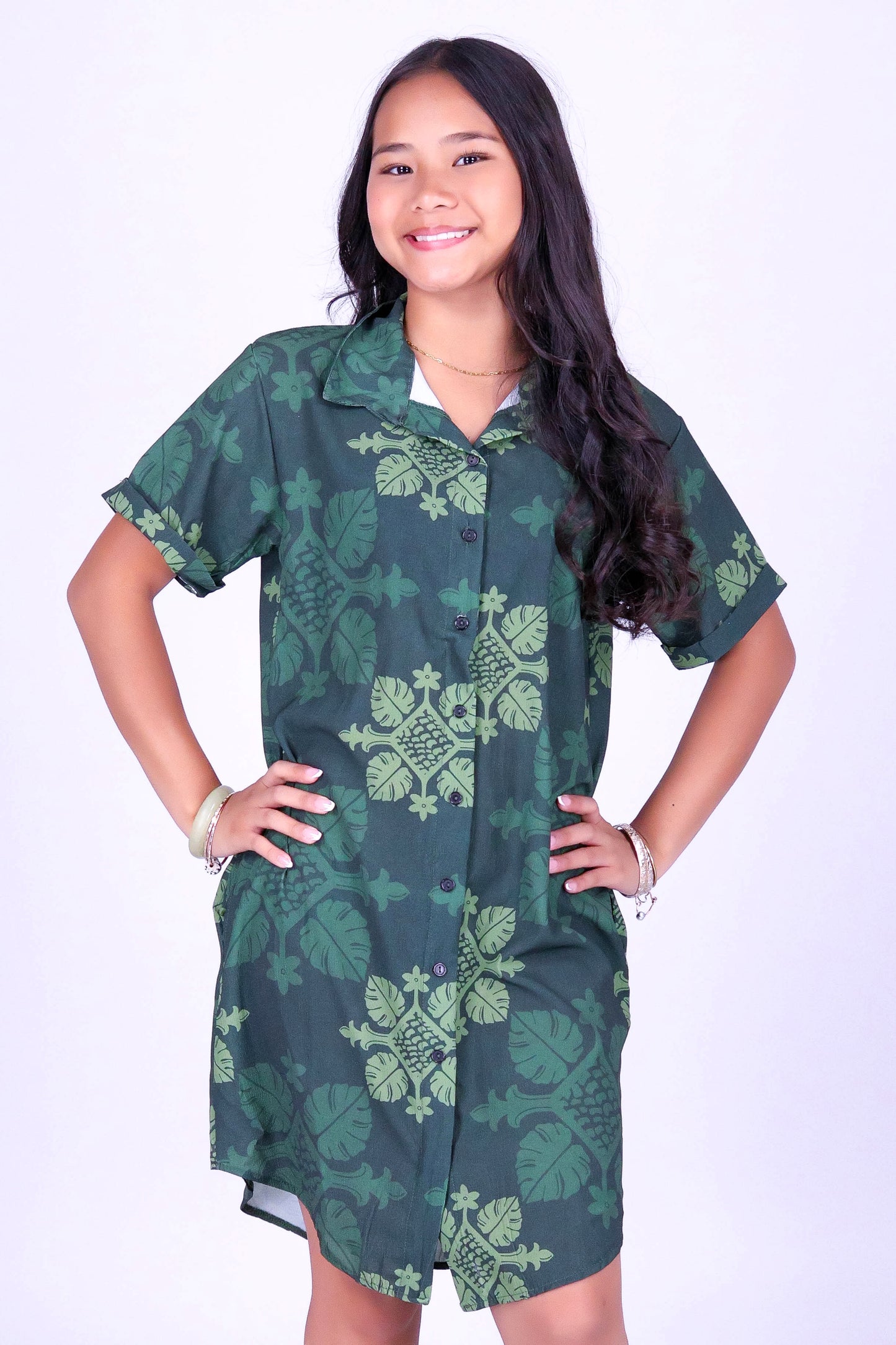 MONSTERA QUILT BUTTON DOWN DRESS | KIDS SIZE 2-16