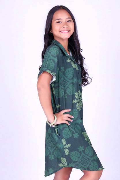 MONSTERA QUILT BUTTON DOWN DRESS | KIDS SIZE 2-16