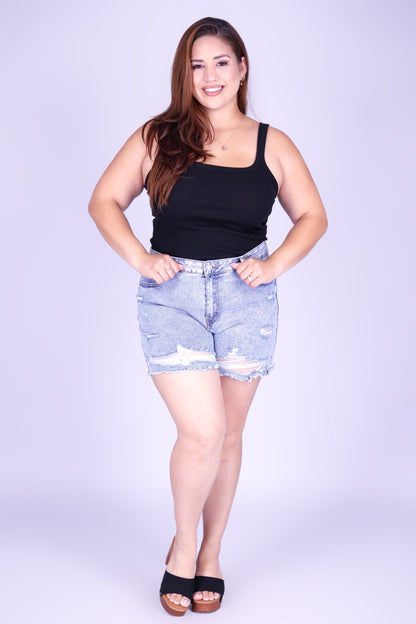 BROKEN BLUE DENIM SHORTS