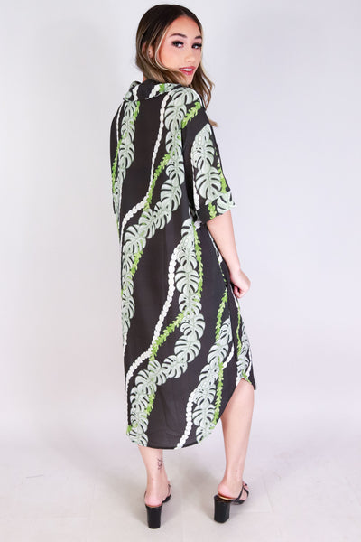 Jeans Warehouse Hawaii - SLEEVE SHORT PRINT DRESSES - MONSTERA PIKAKE DRESS | By LUZ